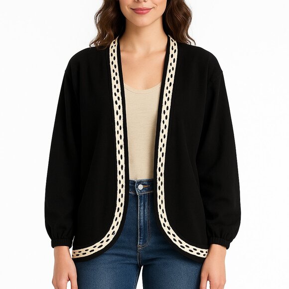 Sundance Denim Wear Black Jacket w/ Animal Print Trim | Made in USA | M - Picture 14 of 15